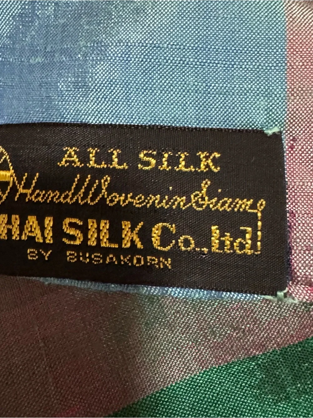 Thai Silk Co 100% Silk Plaid Scarf with Green and Teal Blocks